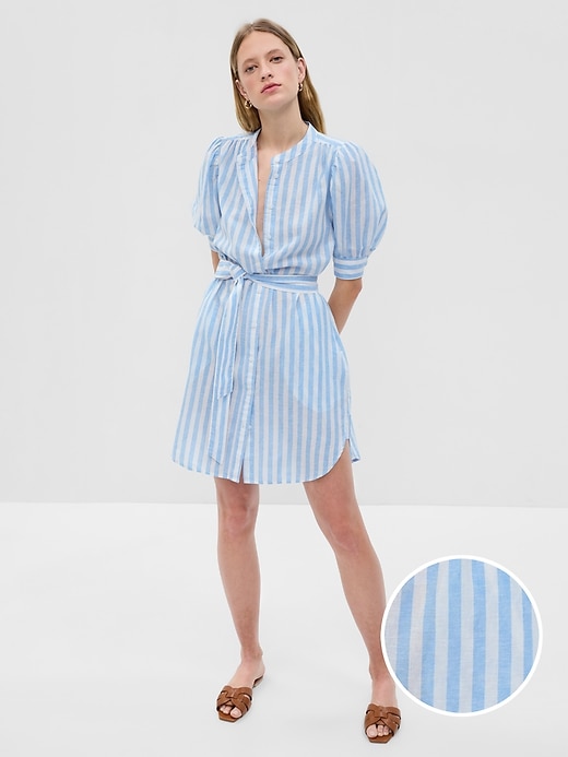 Image number 8 showing, Puff Sleeve Linen-Cotton Shirtdress
