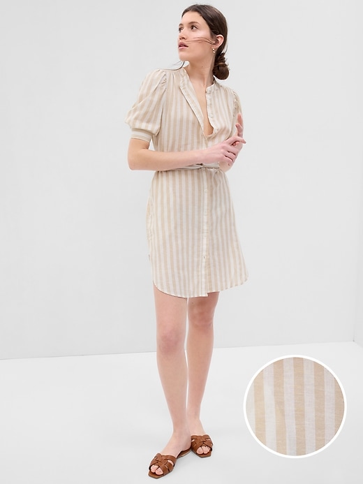 Image number 6 showing, Puff Sleeve Linen-Cotton Shirtdress