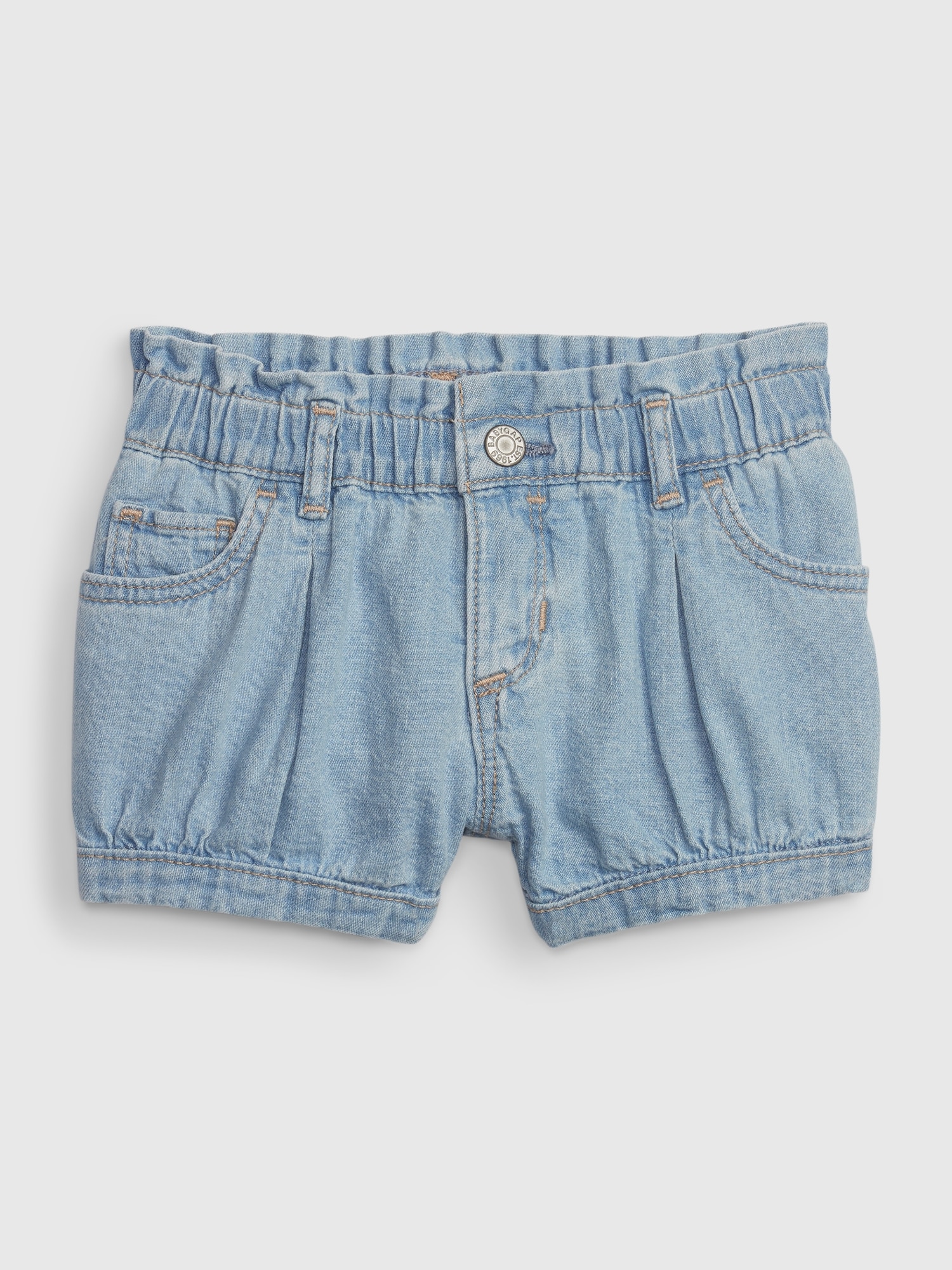 Gap Baby 100% Organic Cotton Bubble Denim Shorts with Washwell blue. 1