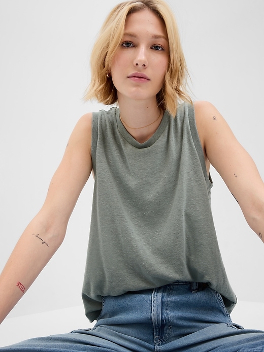 Image number 7 showing, Linen-Blend Shell Tank Top