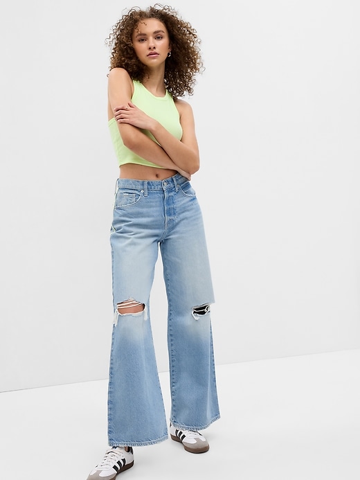 View large product image 1 of 4. Low Rise Side Stripe Wide Baggy Jeans