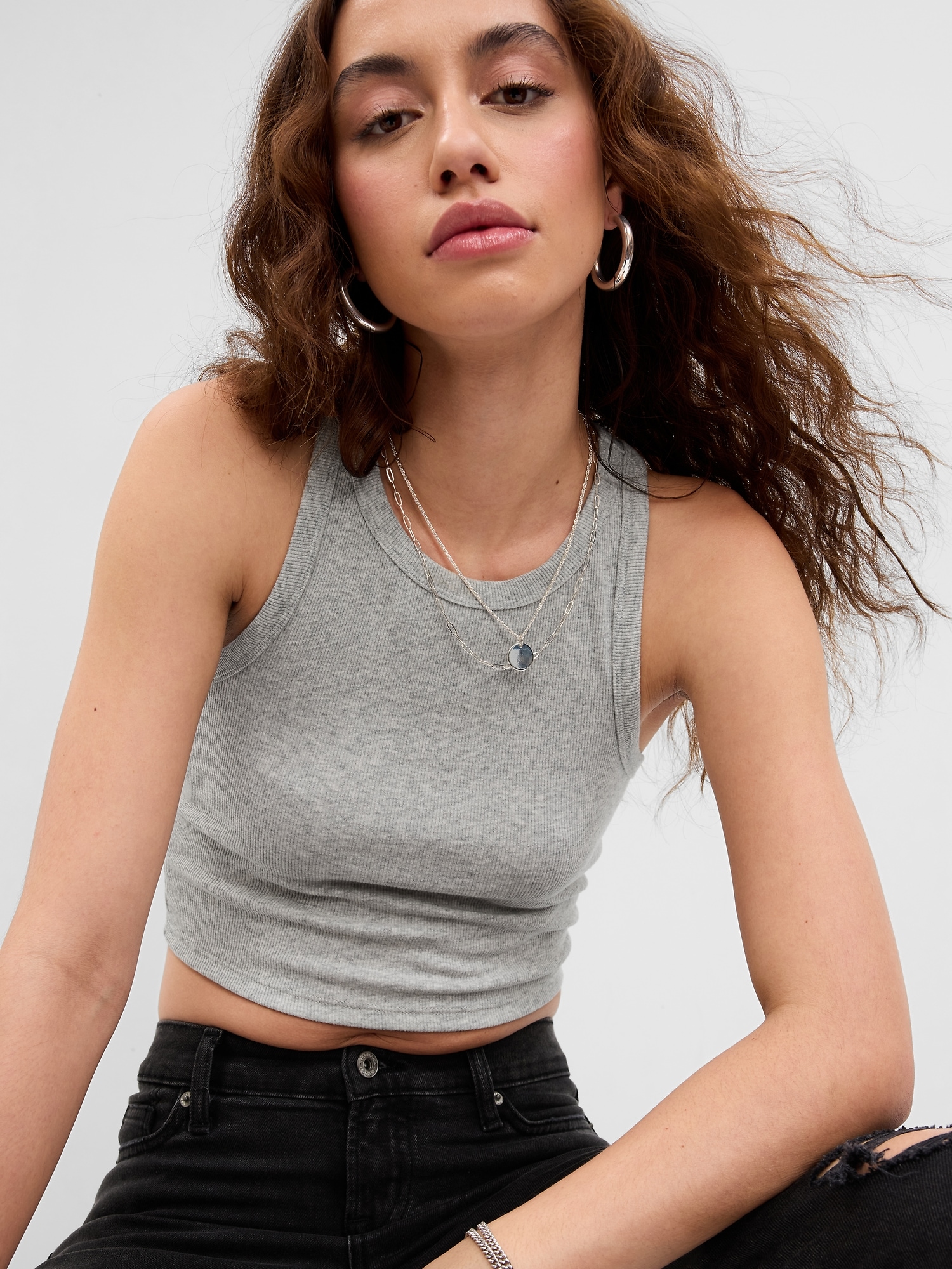 Gap Cropped Rib Tank Top gray. 1