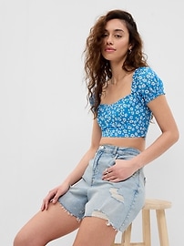 Image number 1 showing, Organic Cotton Puff Sleeve Crop Top