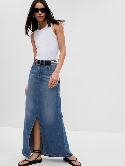 Image number 1 showing, Denim Maxi Skirt with Washwell
