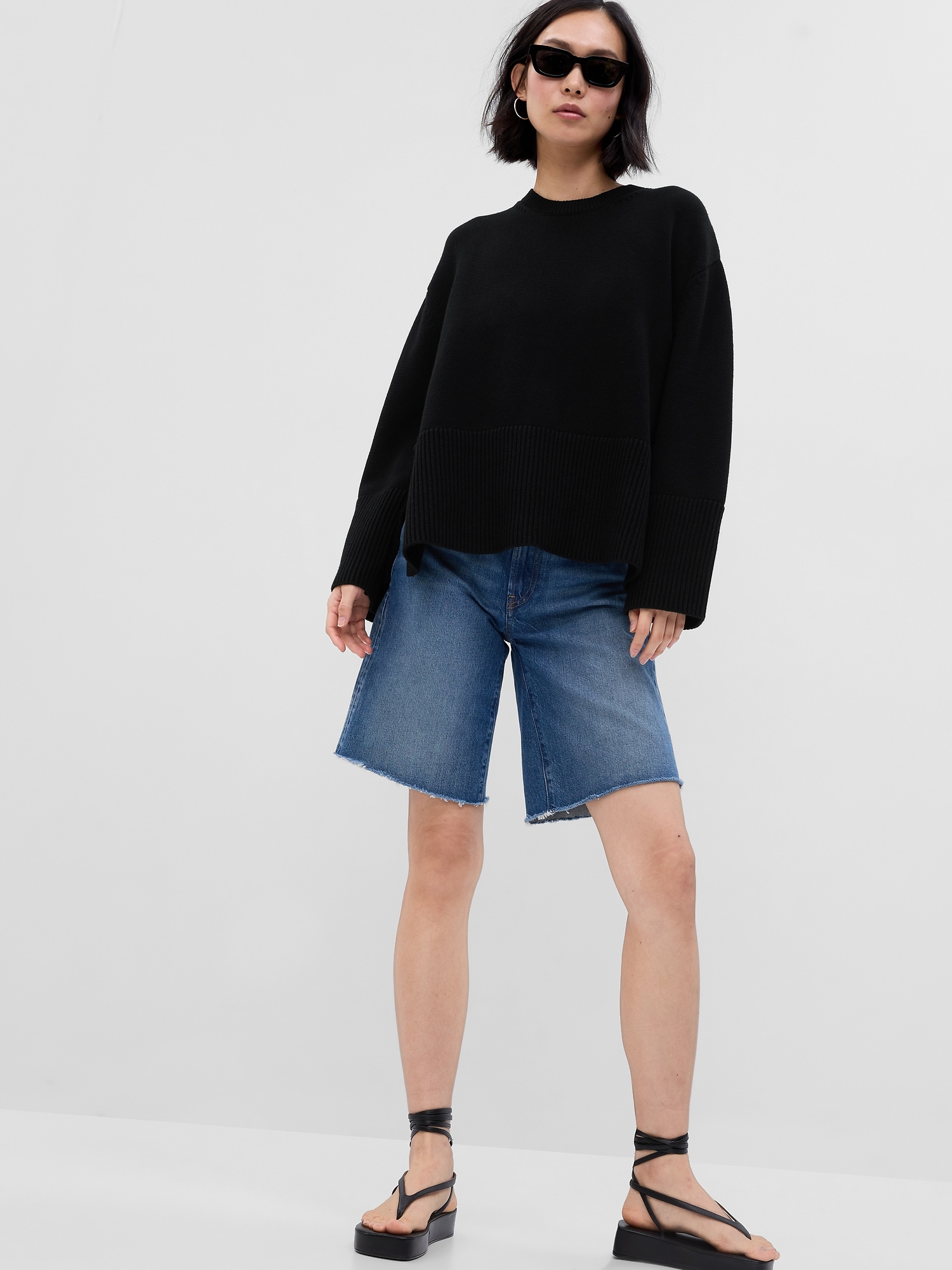 Split Hem Crewneck Sweater   Gap