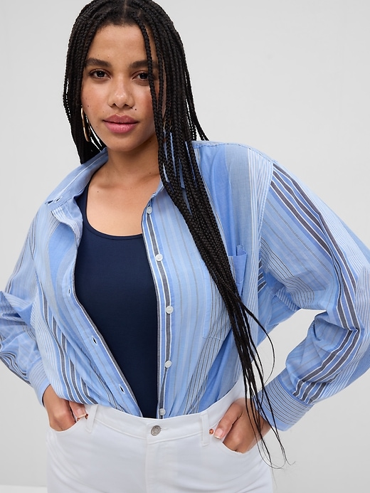 ga.co　Oversized volume stripe SH Graphpaper * GM254-50026STB SIDOGRAS Stripe L/S Oversized