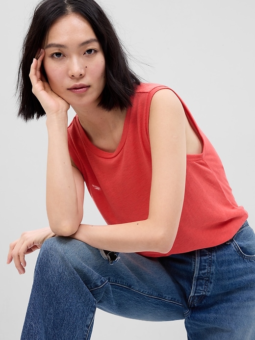 Image number 1 showing, Linen-Blend Shell Tank Top