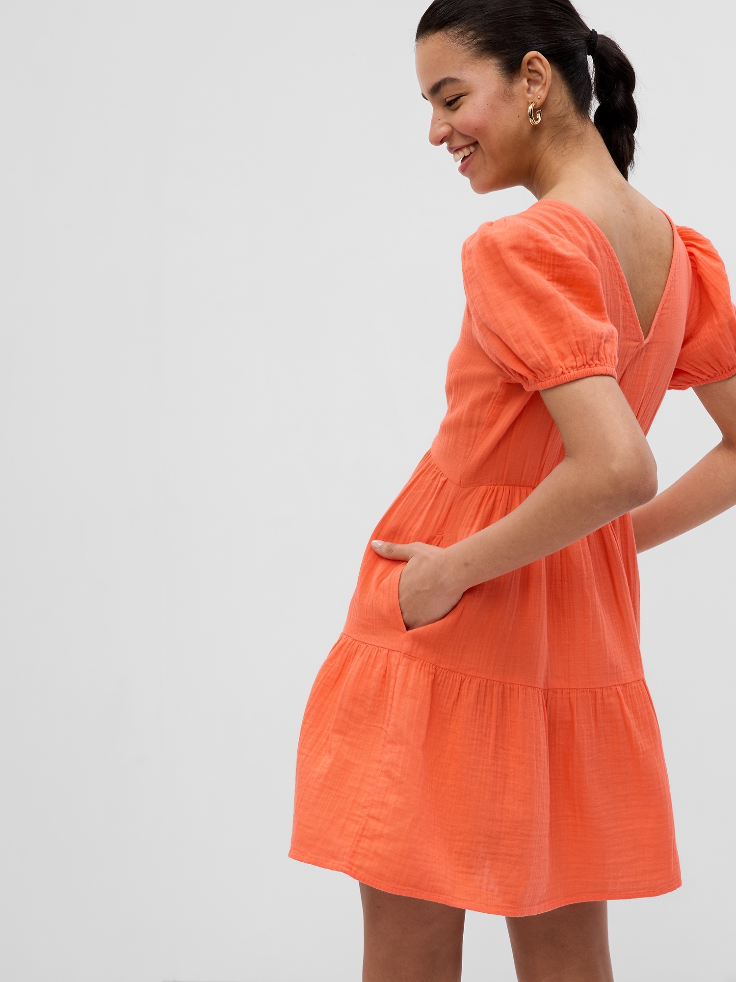 Crinkle Gauze Puff Sleeve Tiered Mini Dress | Gap