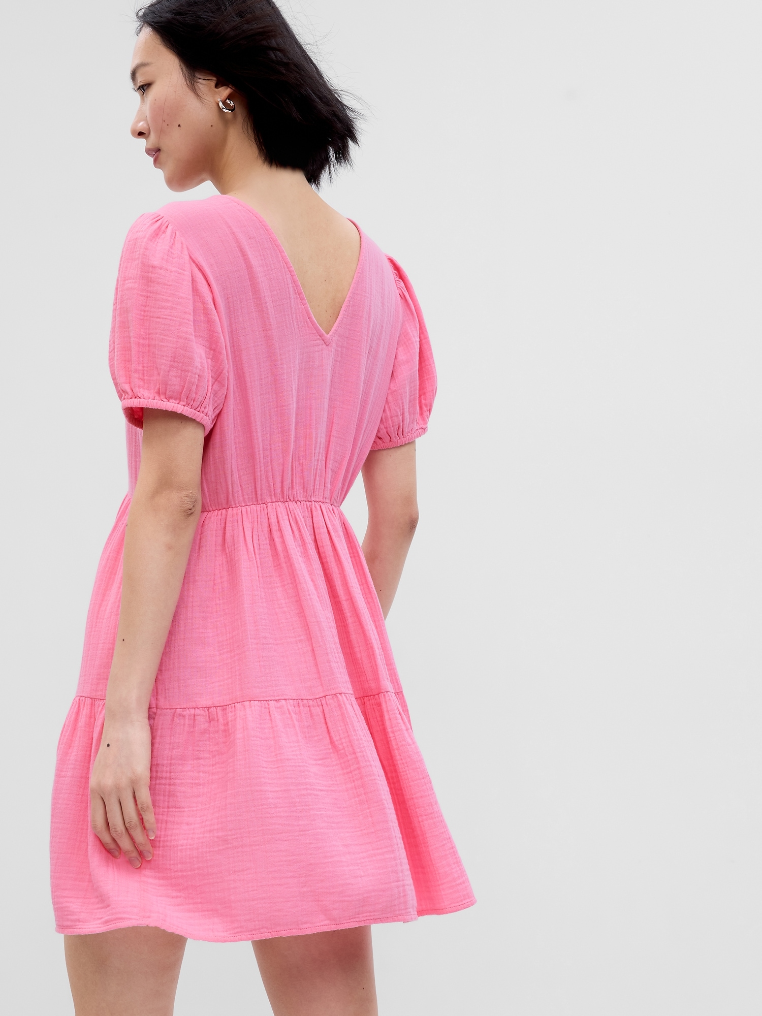 Crinkle Gauze Puff Sleeve Tiered Mini Dress | Gap