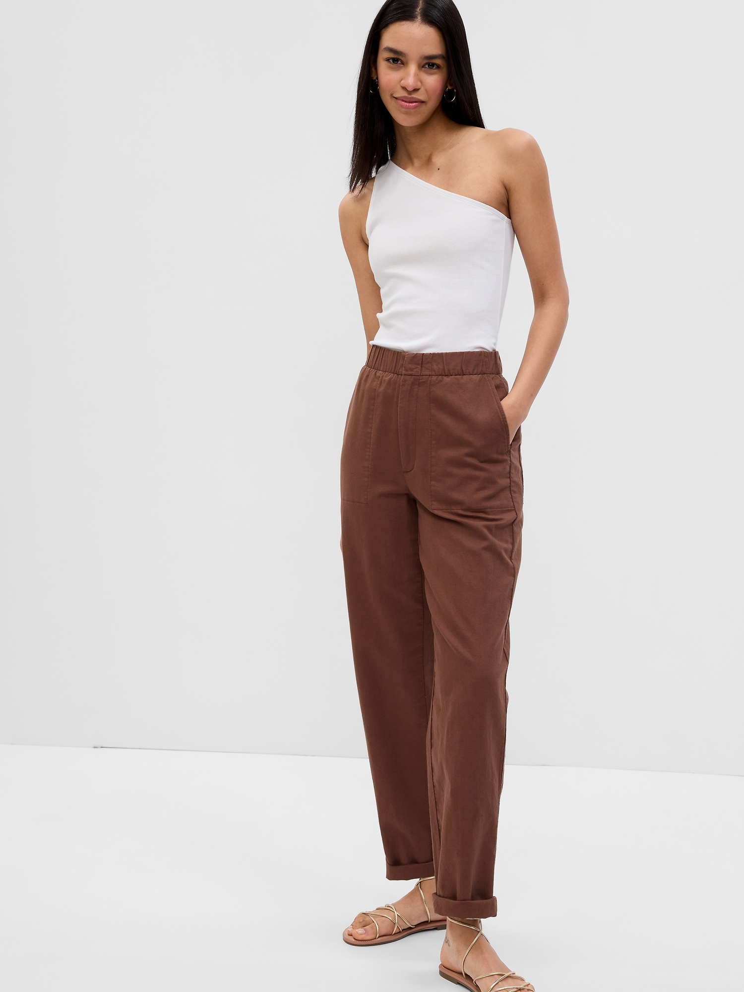 Linen-Cotton Pull-On Pants