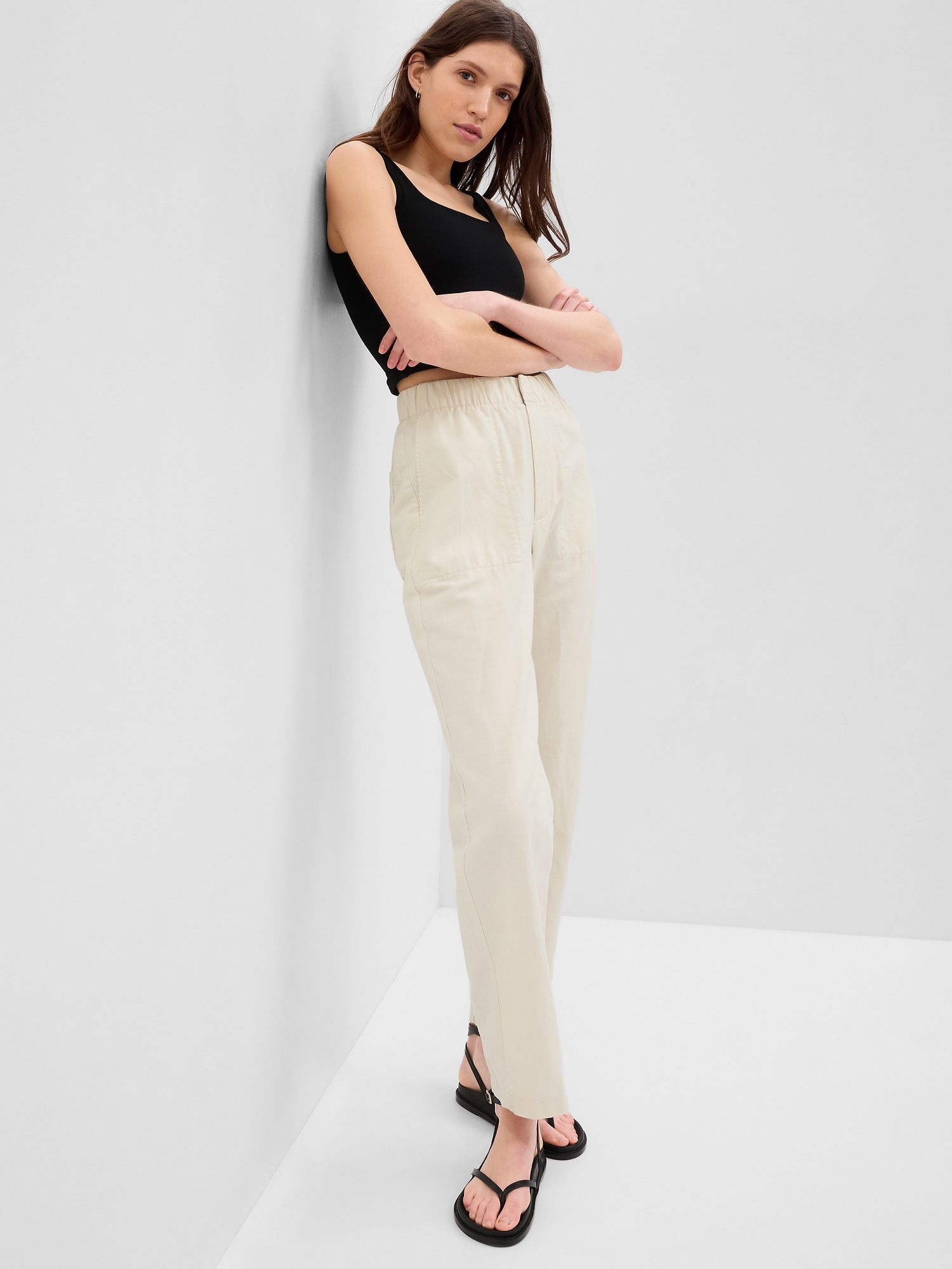 Linen-Cotton Pull-On Pants