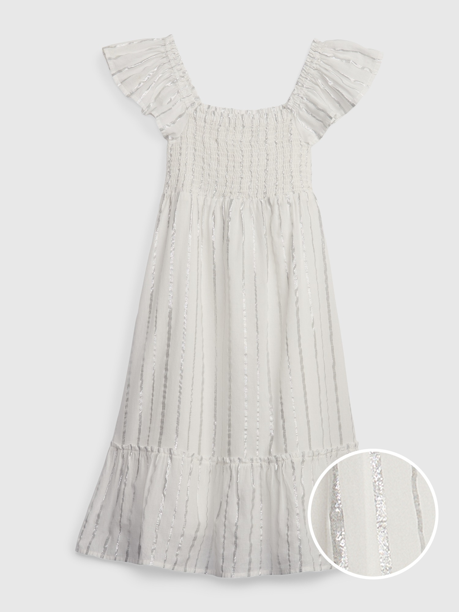 Gap Kids Shiny Smocked Midi Dress white. 1