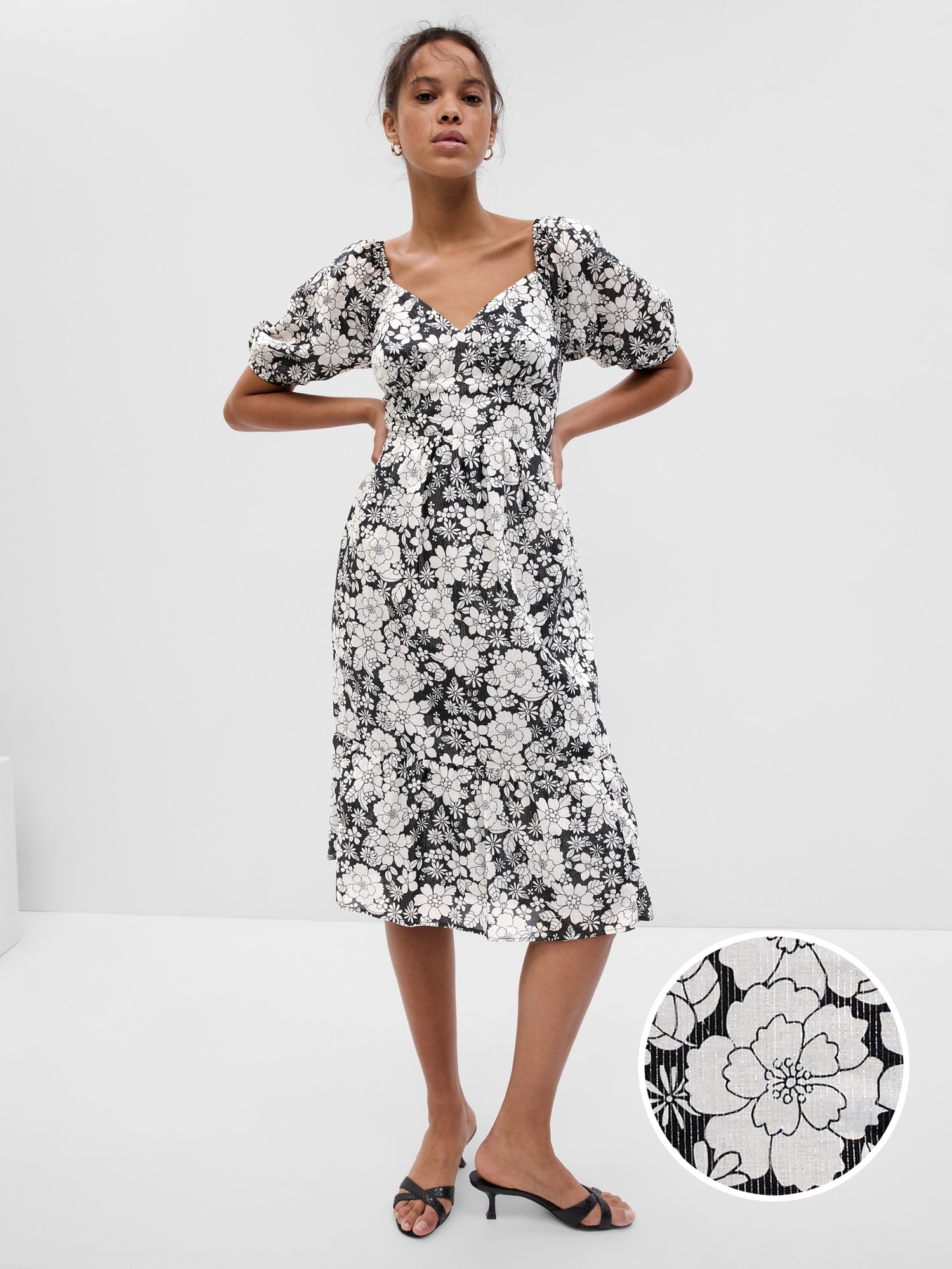 Iseul | Floral Midi Dress w/ Puffy Sleeves