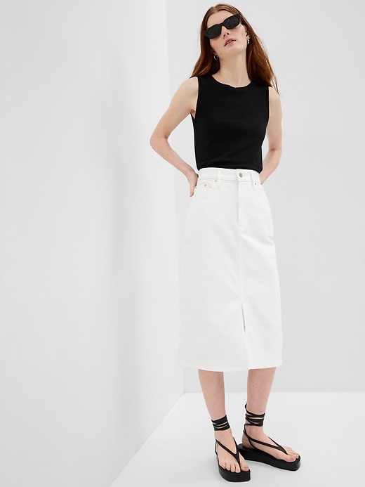 Image number 3 showing, High Rise Pencil Denim Midi Skirt with Washwell