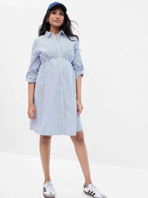 View large product image 1 of 1. Maternity Tie-Front Shirtdress