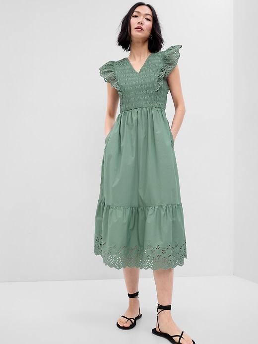 Image number 7 showing, Ruffle Sleeve Smocked Midi Dress