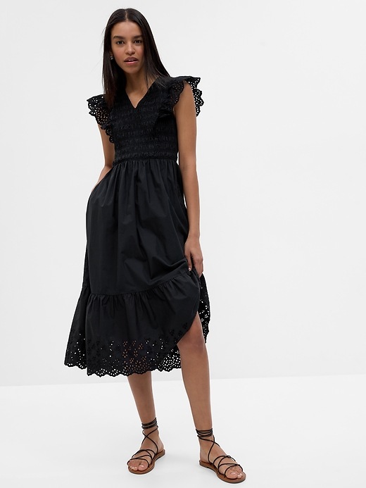 Image number 1 showing, Ruffle Sleeve Smocked Midi Dress