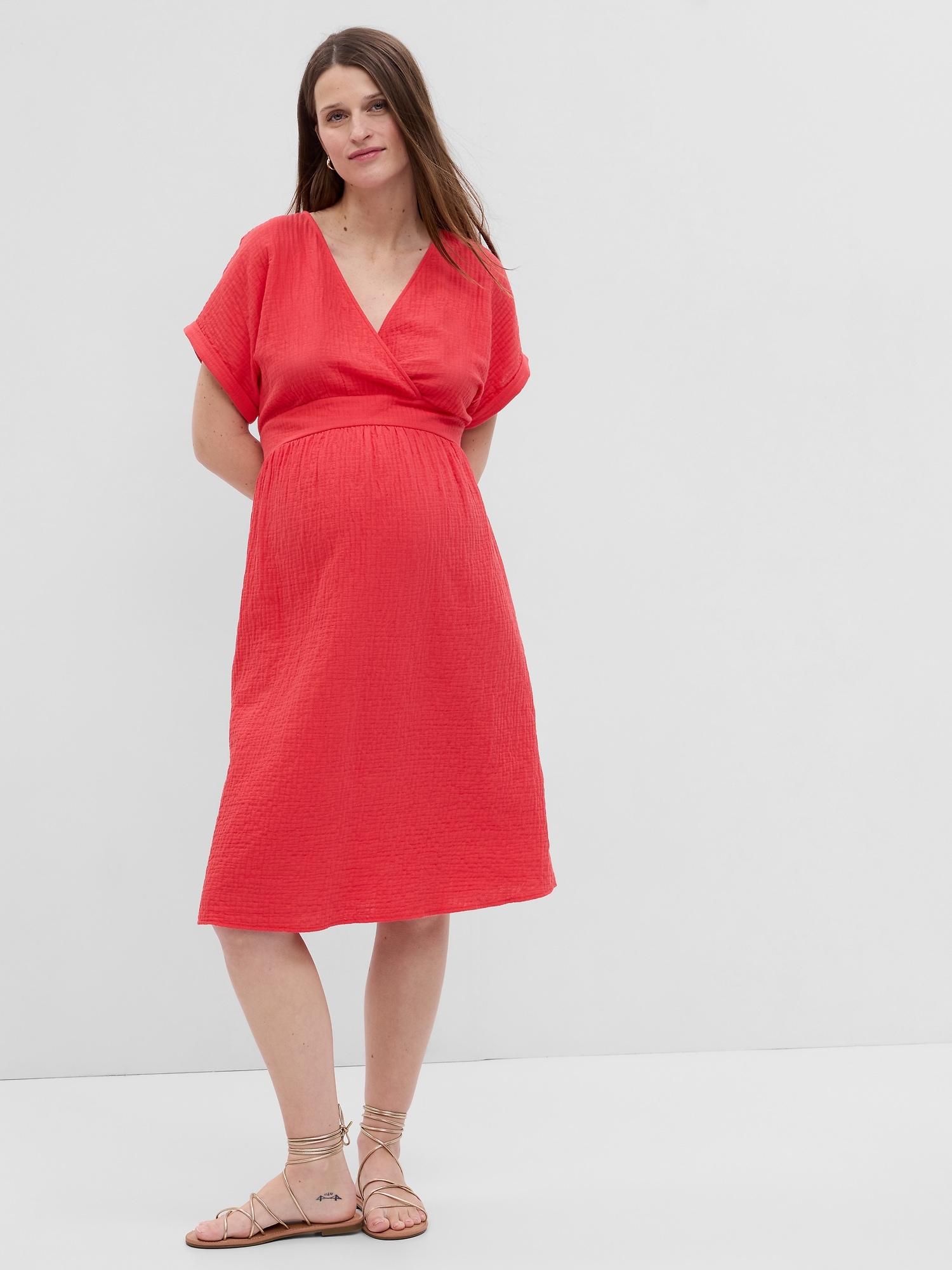 Maternity Crinkle Gauze Wrap Dress