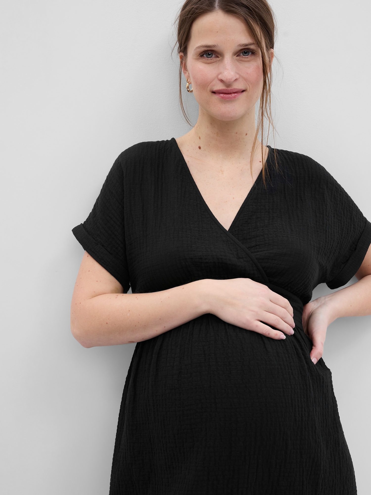 Maternity Crinkle Gauze Wrap Dress Gap