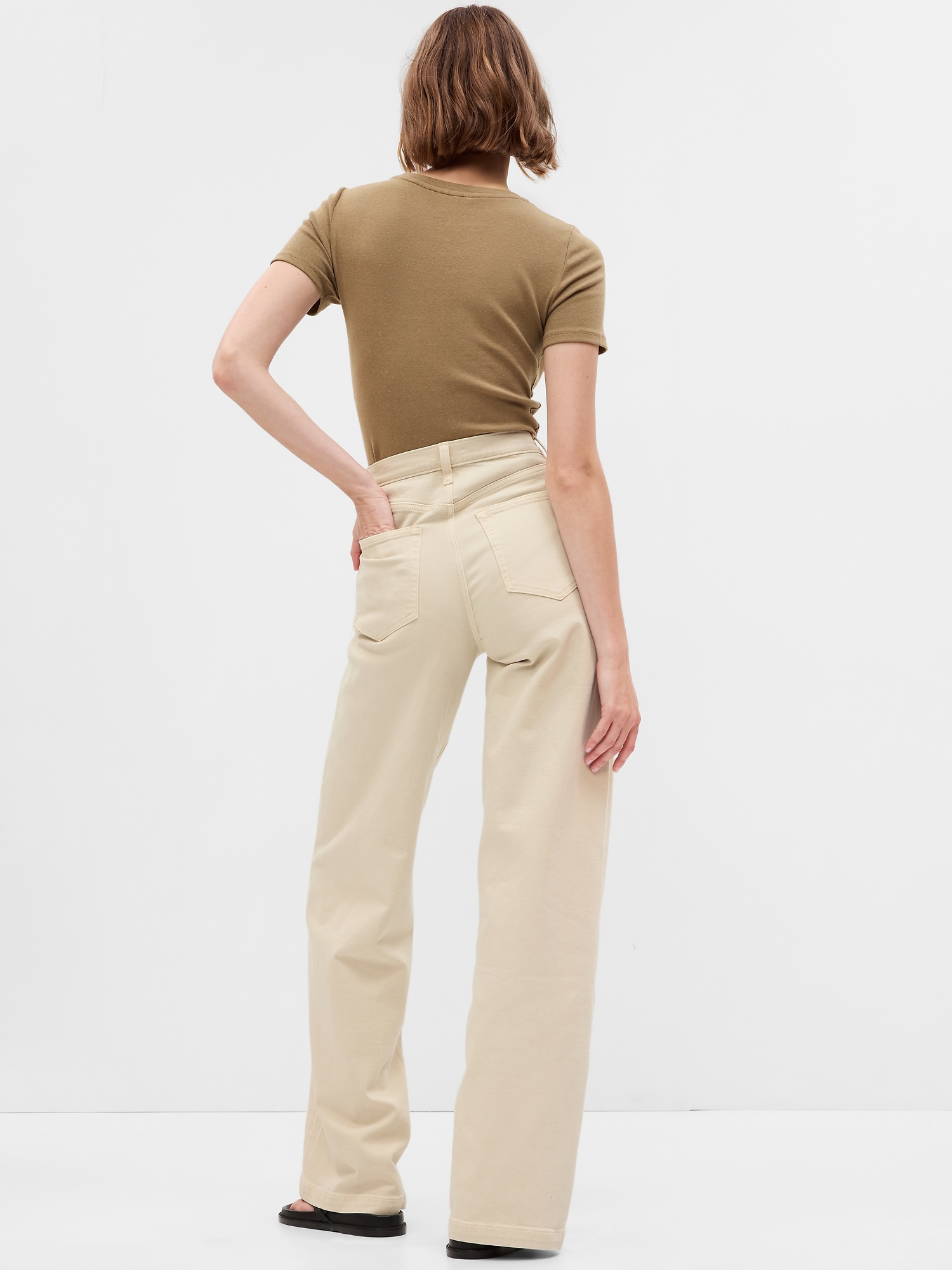 Womens Beige Wide Leg Jeans