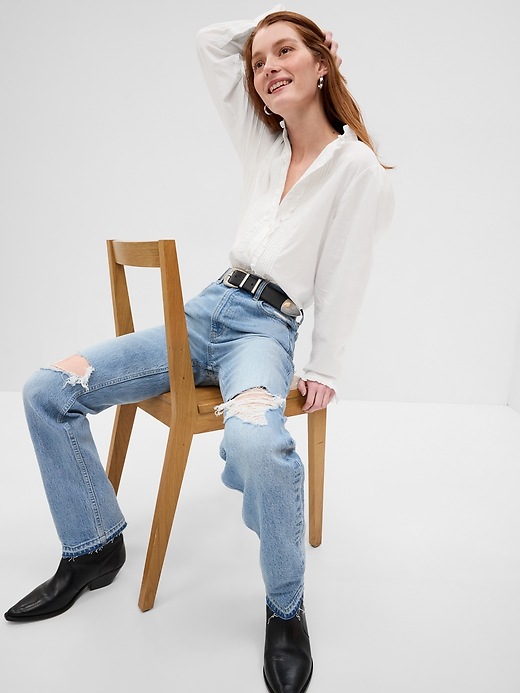 Chemise Femme GAP à 8 Volants - Boutonnée, Manches Longues, Taille 8, Bleue, Occasion Comme Neuve