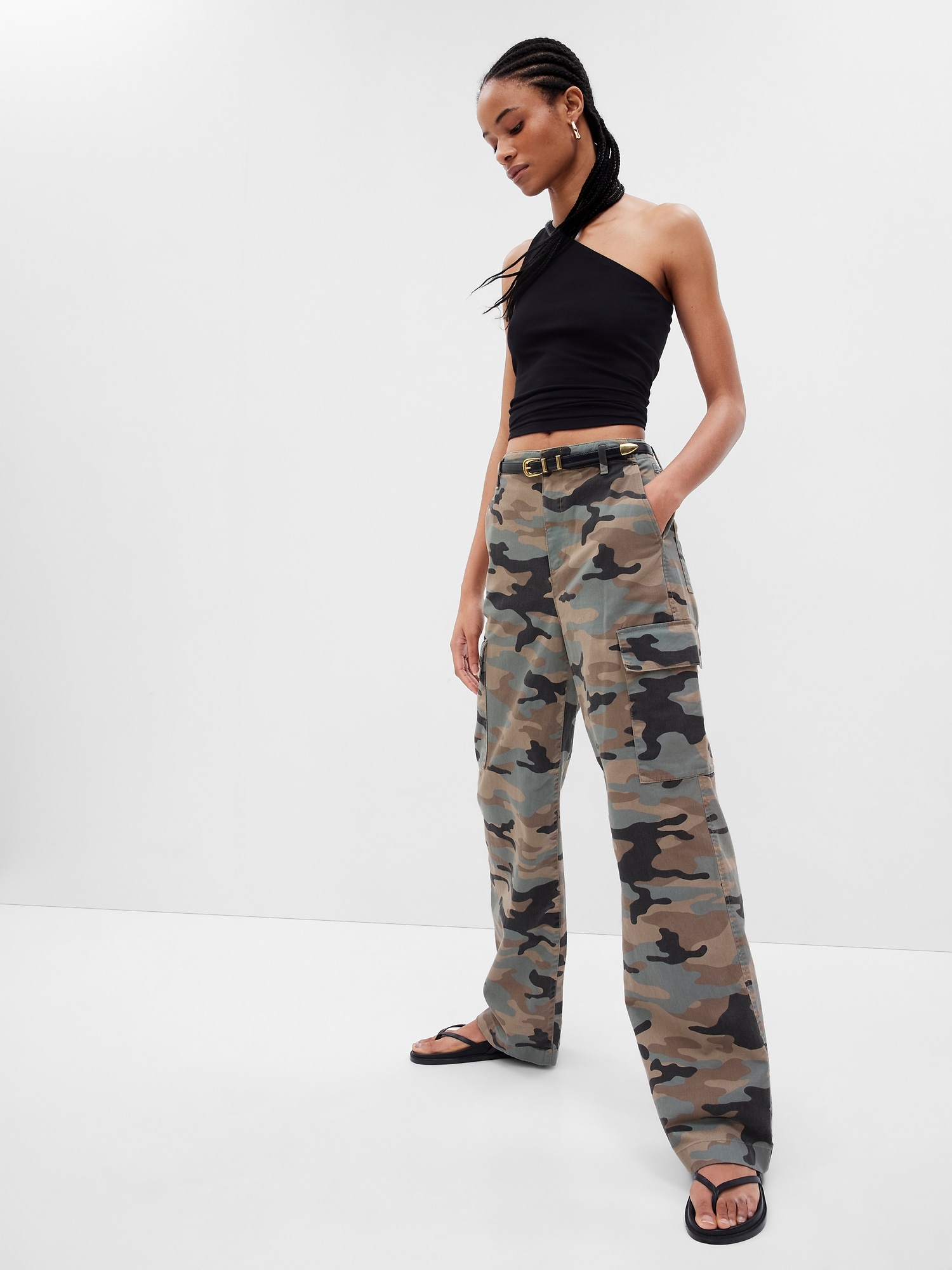 Cotton cargo trousers - Khaki green - Ladies