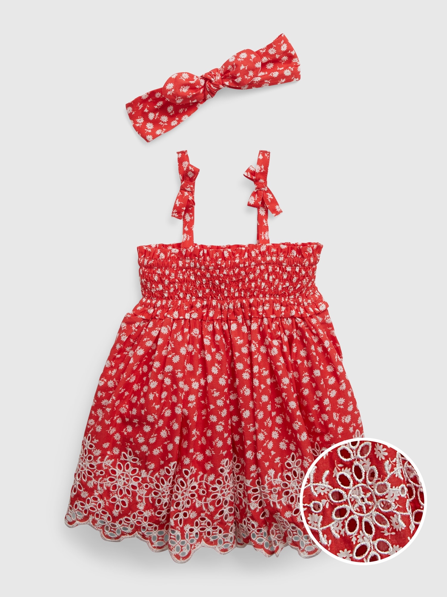 Gap Baby Eyelet Smocked Dress Set red. 1