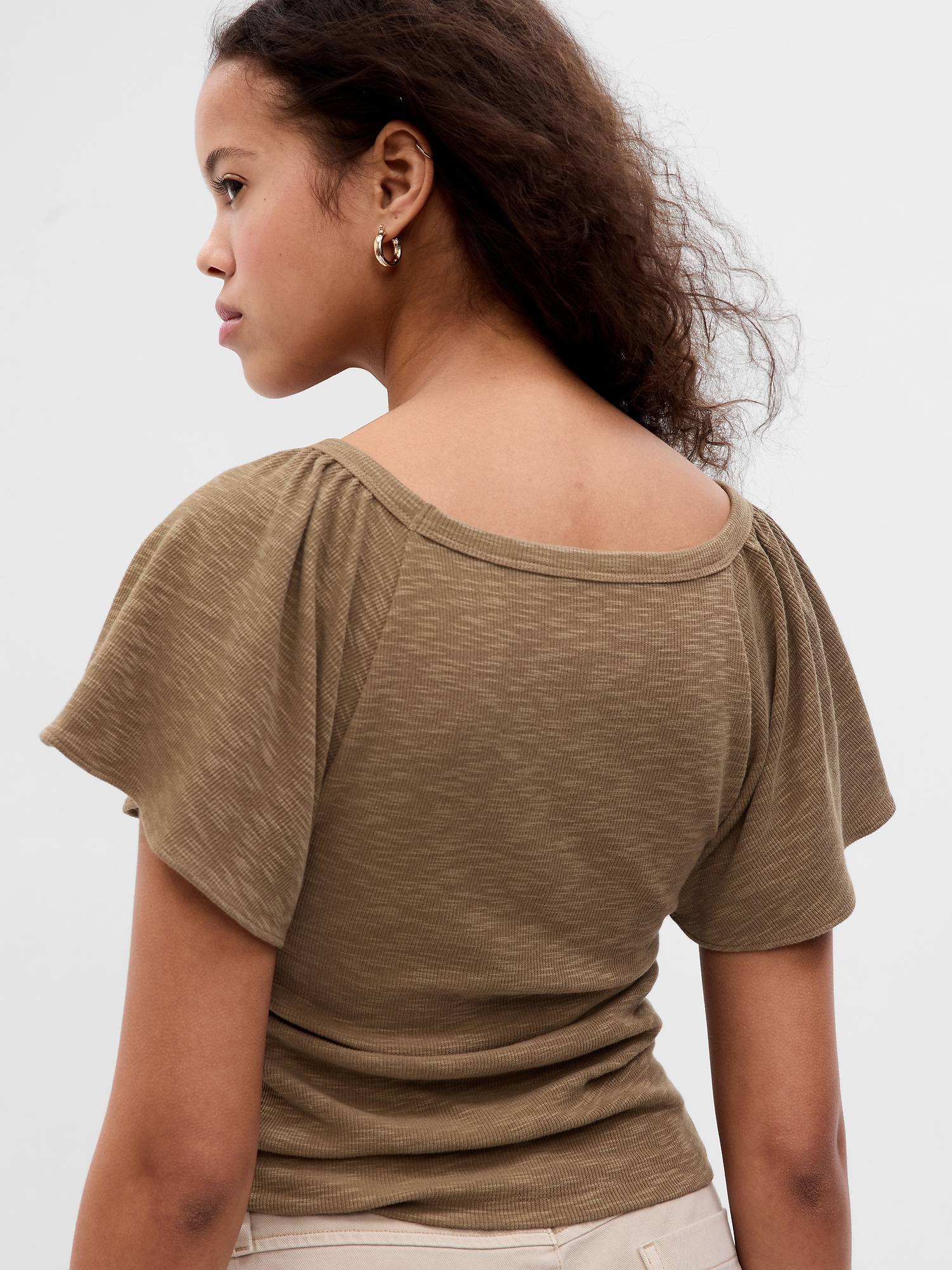 Essential Rib Flutter Sleeve ButtonFront Top Gap
