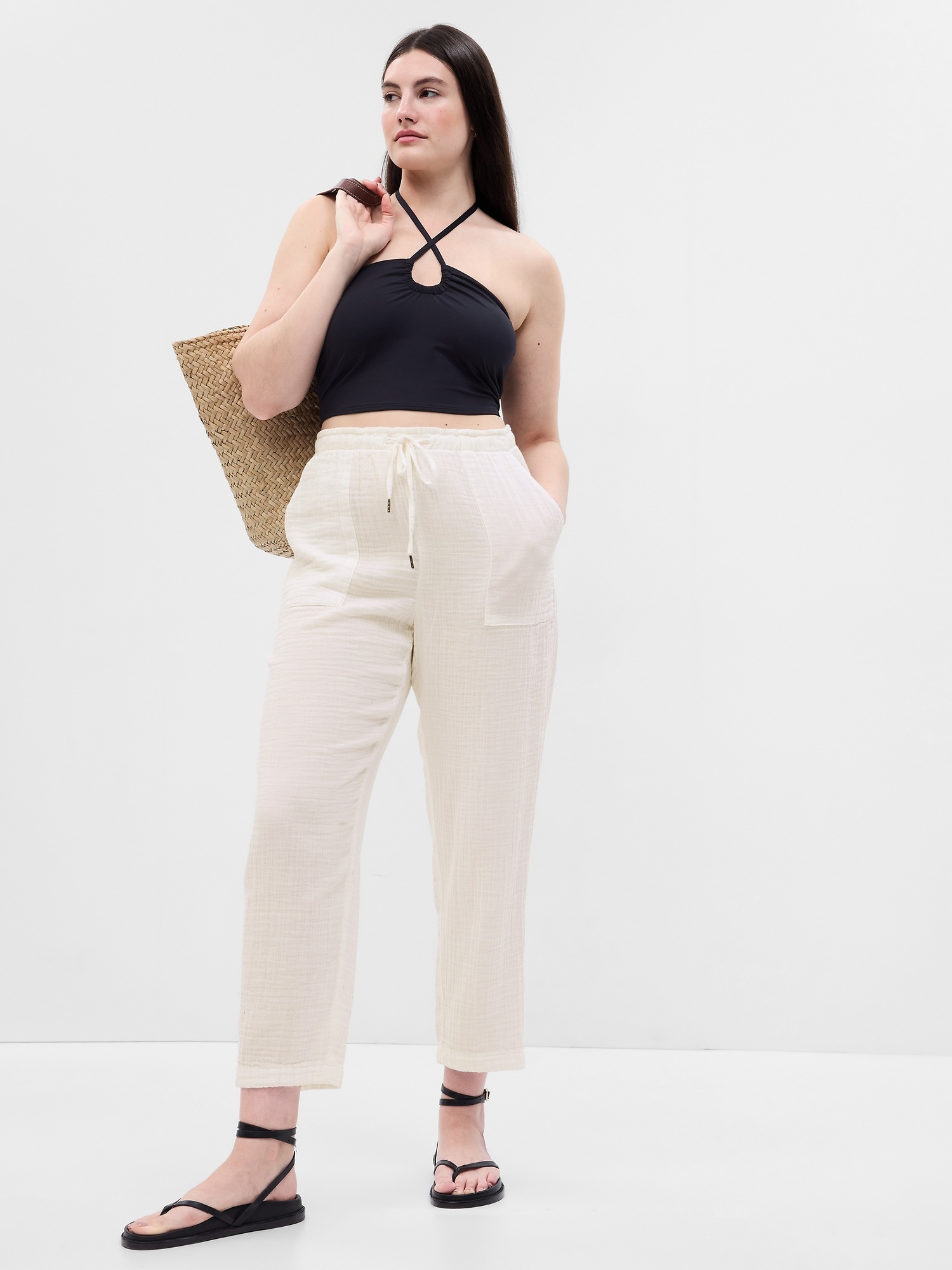 High Rise Crinkle Gauze Pants Gap