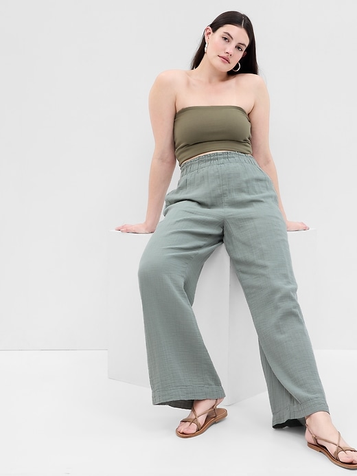 Image number 4 showing, Crinkle Gauze Wide-Leg Pants