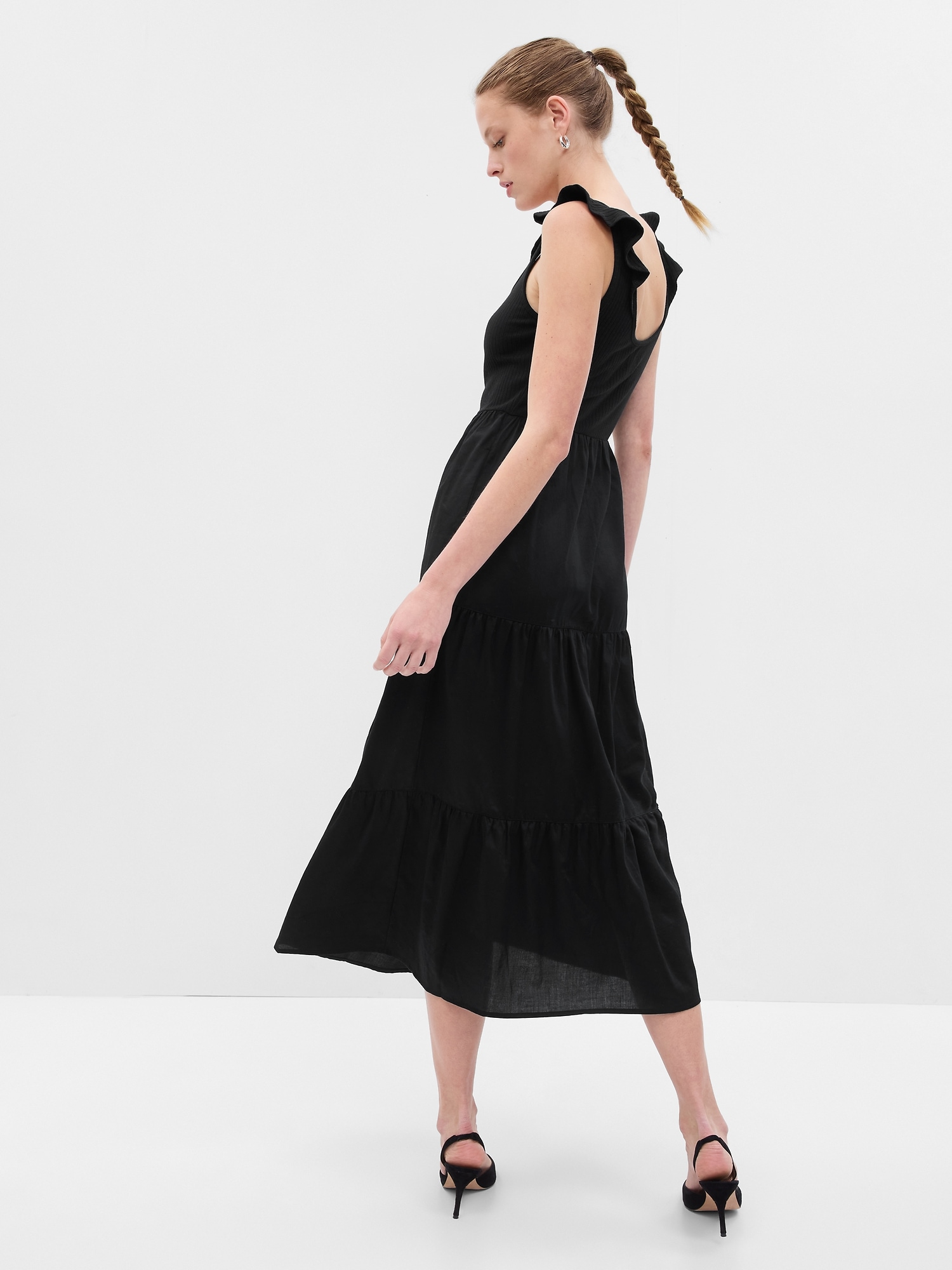 Flutter Sleeve Mixed Fabric Maxi Dress | Gap