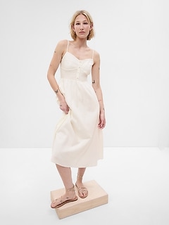 Linen-Blend Corset Midi Dress