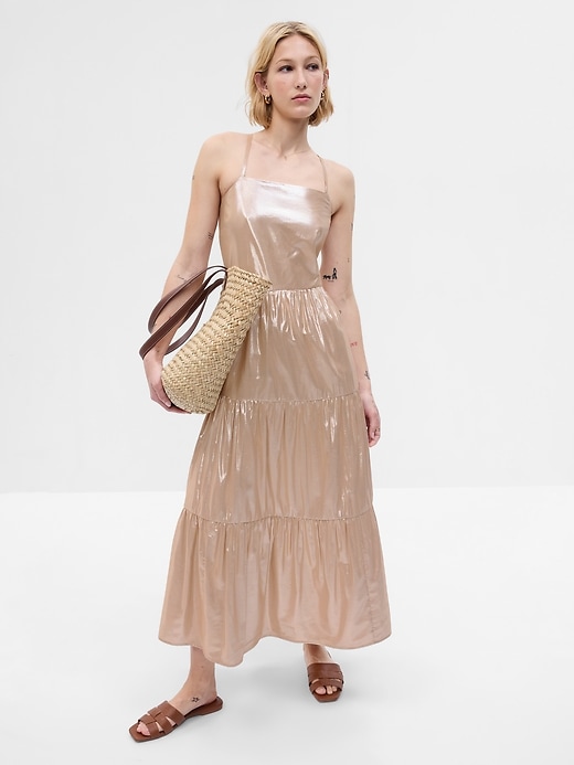 Image number 1 showing, Metallic Tie-Back Tiered Maxi Dress