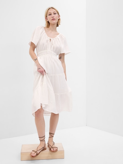 Image number 1 showing, Crinkle Gauze Tiered Midi Dress