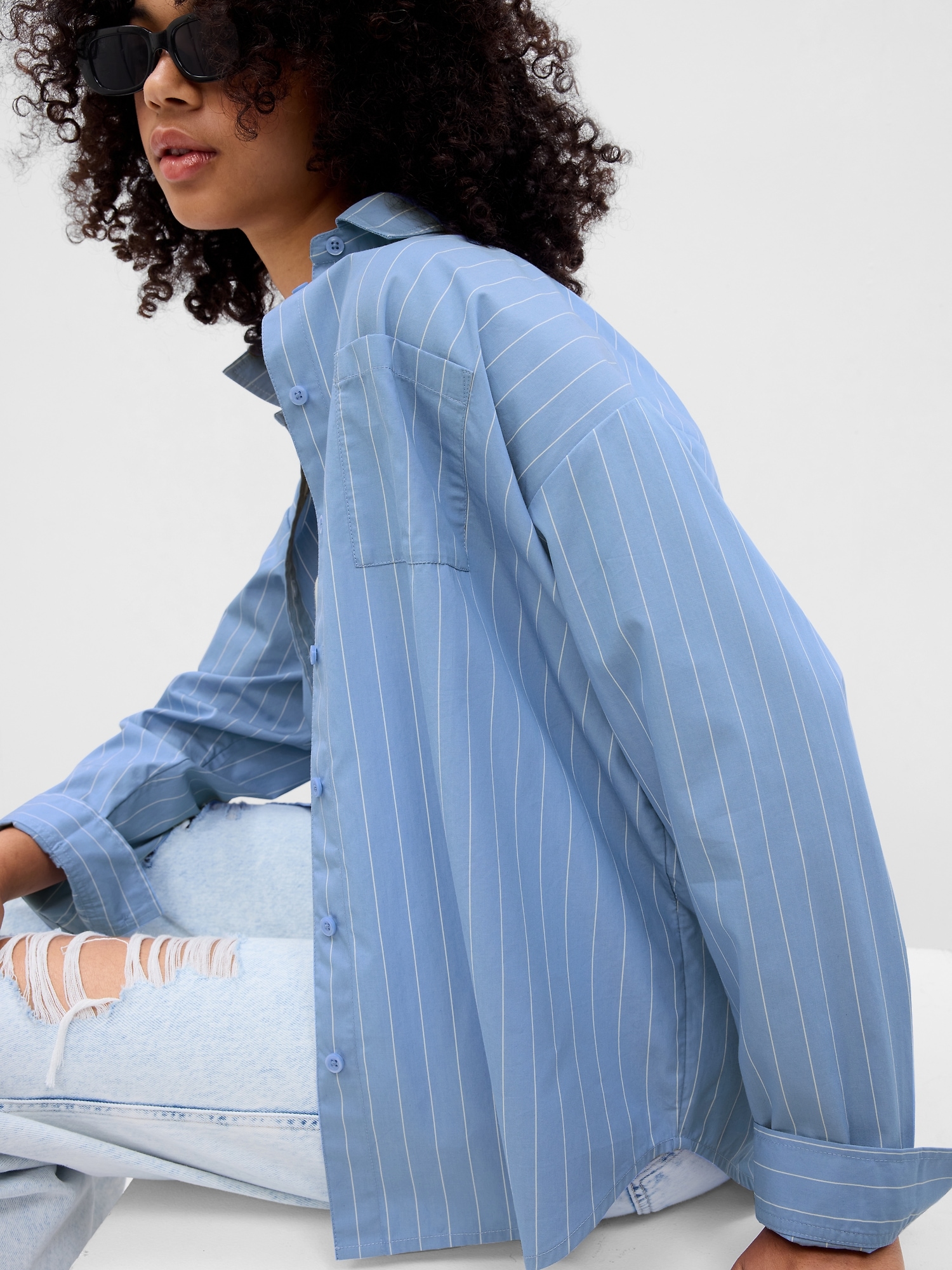 Organic Cotton Oversized Stripe Poplin Shirt | Gap