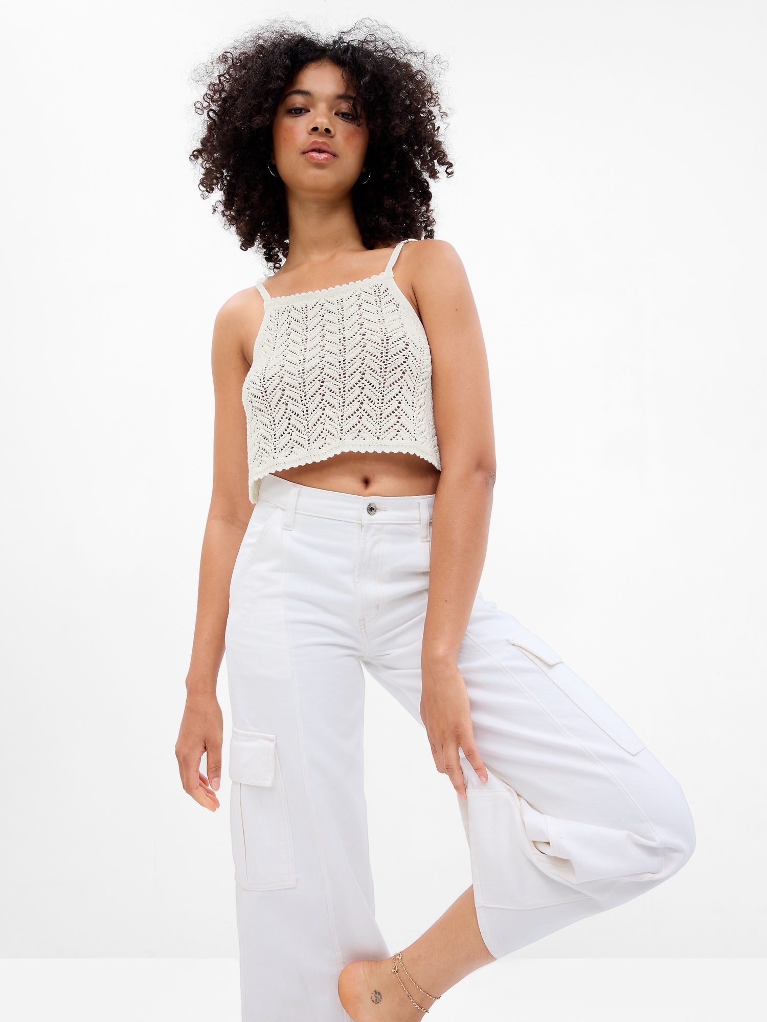 Gap Organic Cotton Crochet Top white. 1