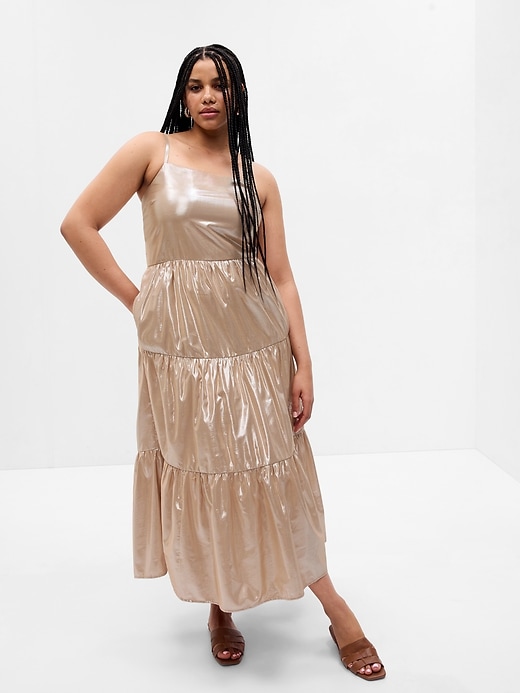 Image number 4 showing, Metallic Tie-Back Tiered Maxi Dress