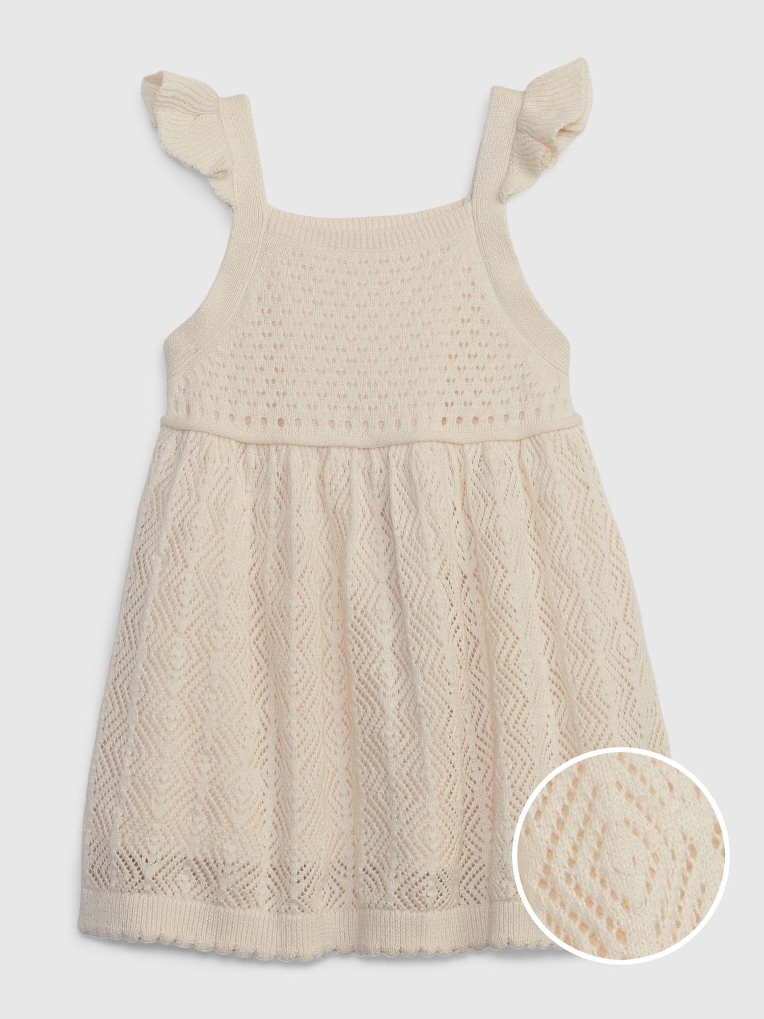 Gap Baby Crochet Flutter Sleeve Dress beige. 1