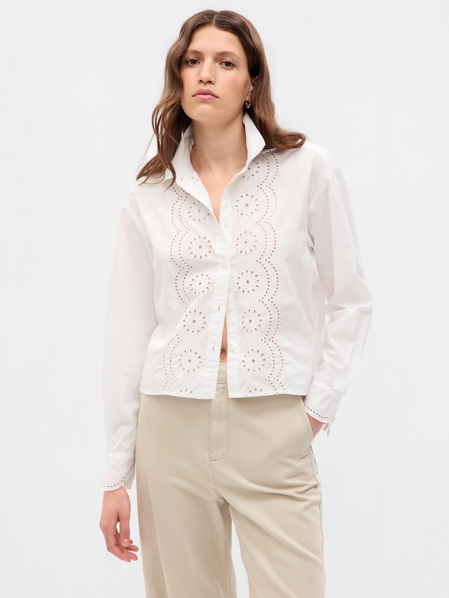 Eyelet Cropped Shirt Gap