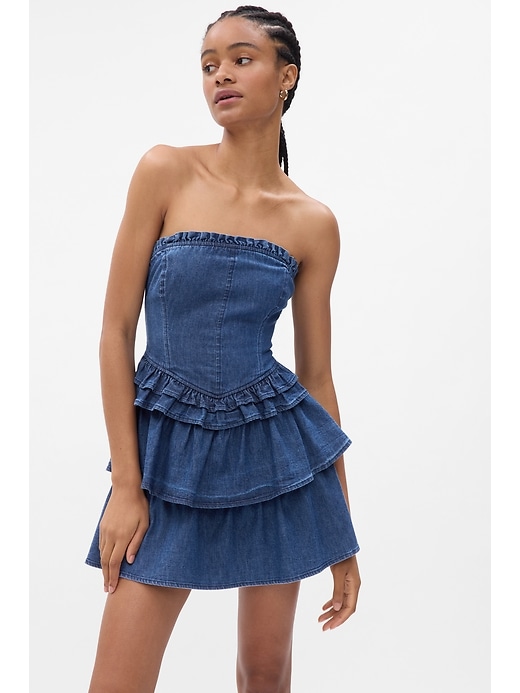 Gap × LoveShackFancy Denim Corset Mini Dress