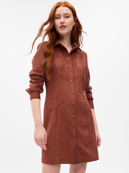 Image number 1 showing, Faux-Suede Mini Shirtdress
