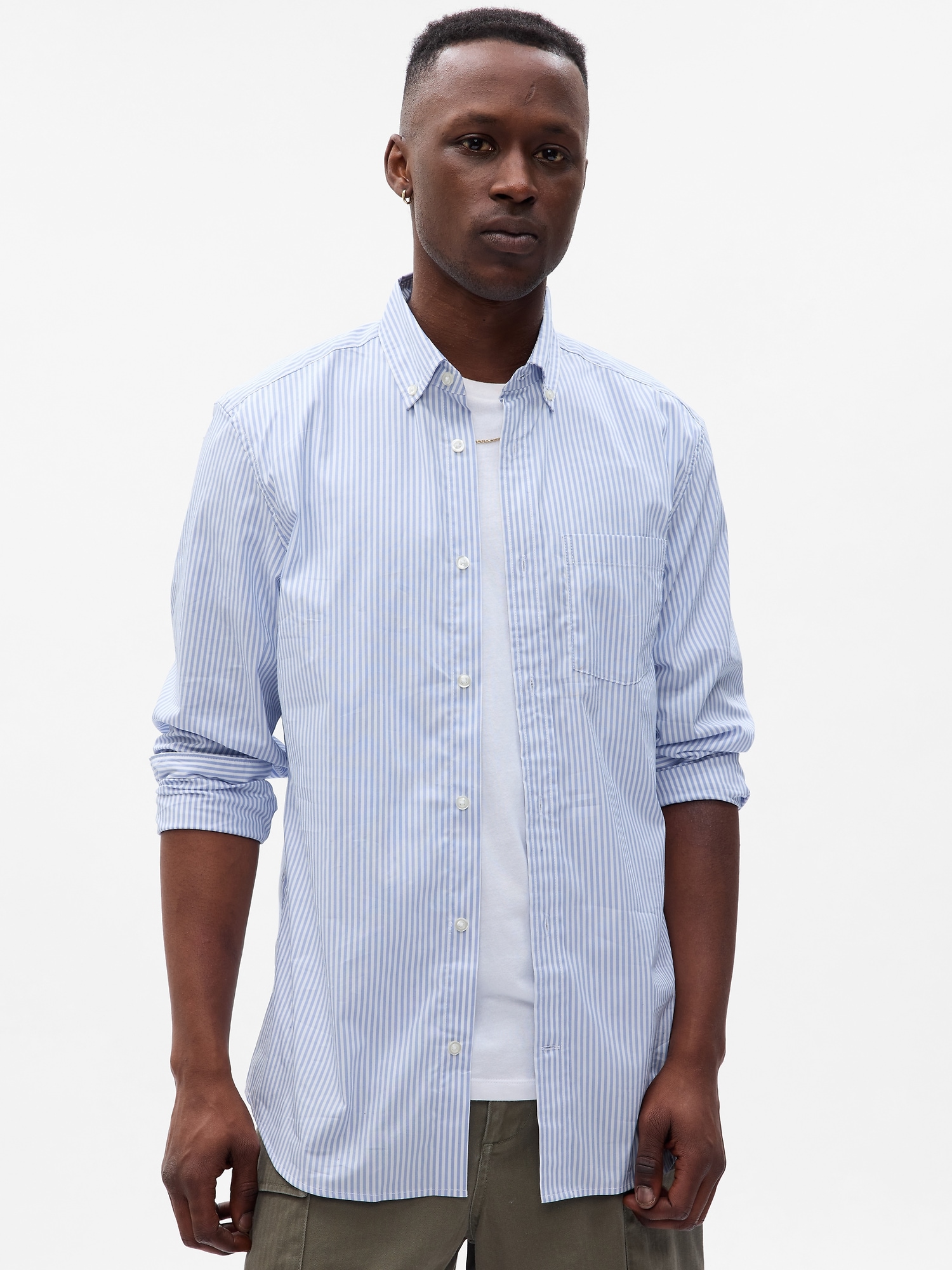 Regular Fit Poplin shirt - Light blue/White striped - Men