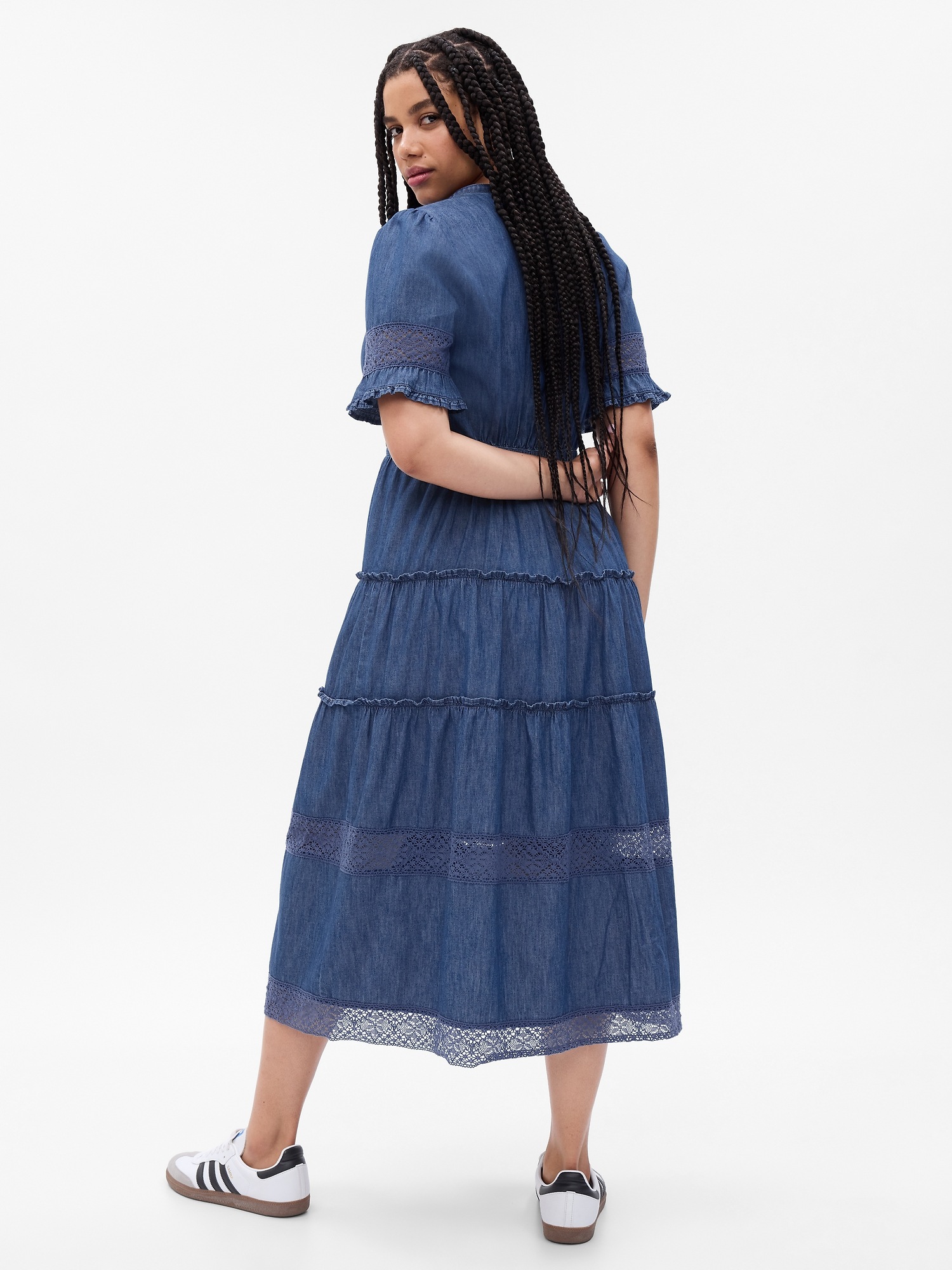 Gap × LoveShackFancy Denim Tiered Midi Dress Gap
