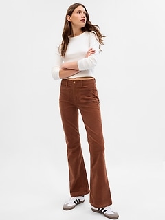 Pantalon évasé années 70 à taille haute en velours côtelé Washwell
