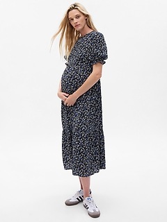 Maternity Puff Sleeve Midi Dress
