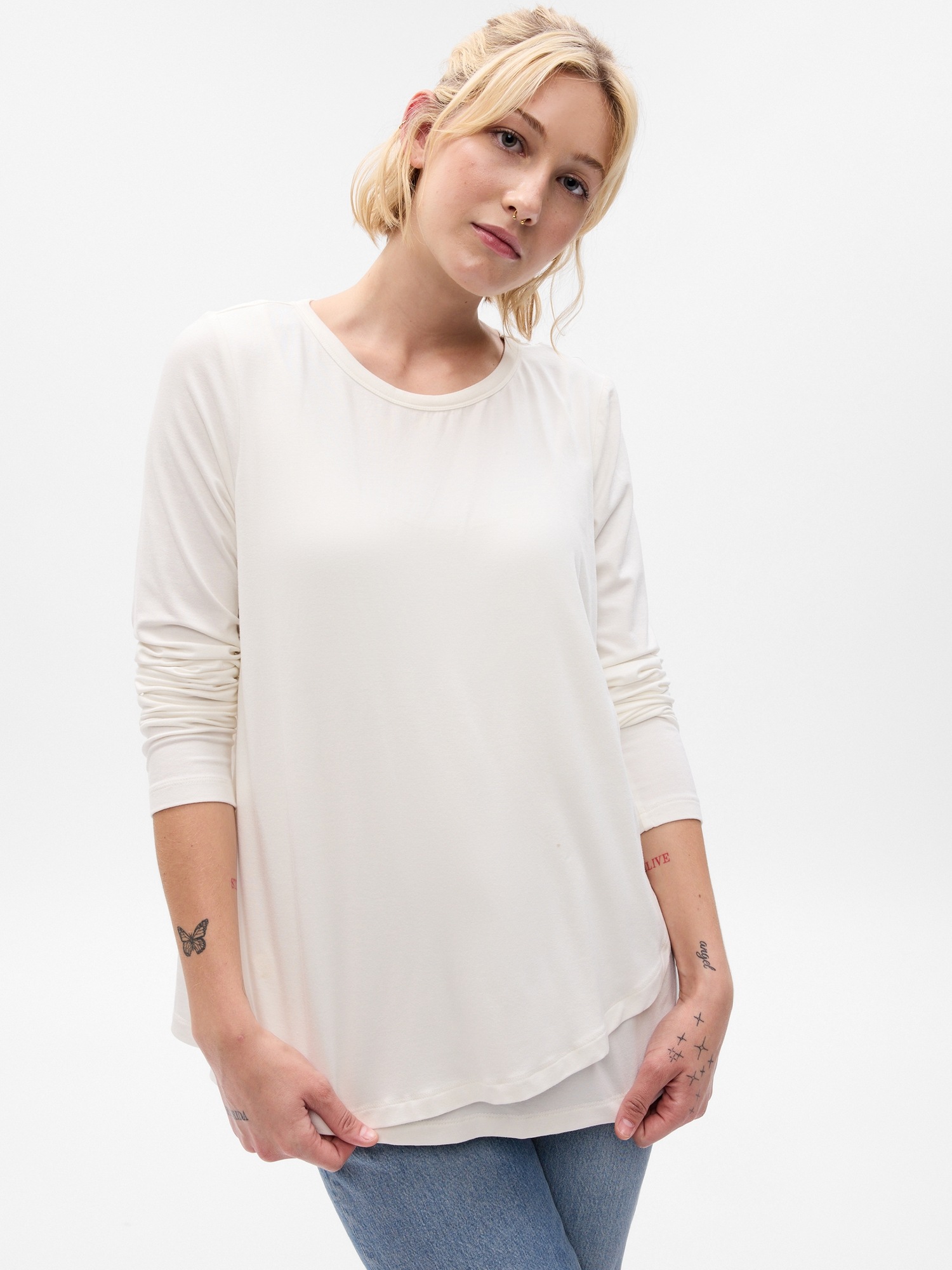Top De Maternité/allaitement Happy Mama - Col Bateau, Double Couche, Manches Longues, Taille évolutive