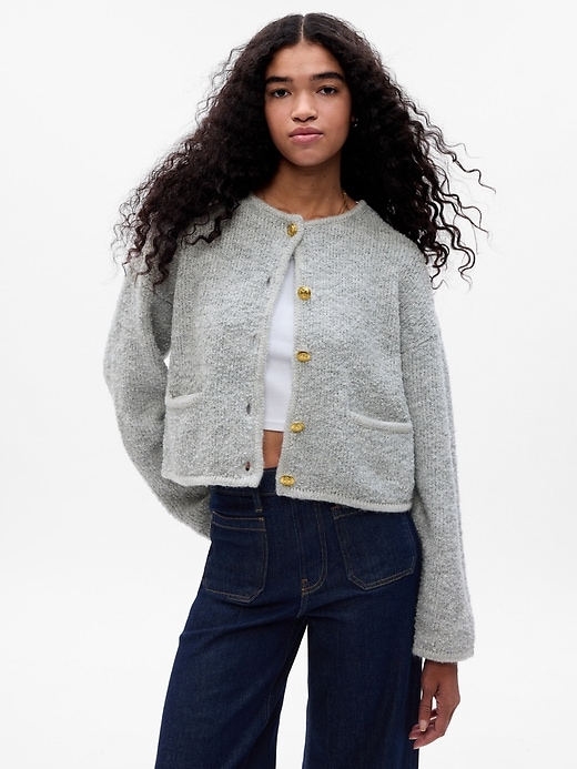 Image number 7 showing, Boucle Cropped Sweater Jacket