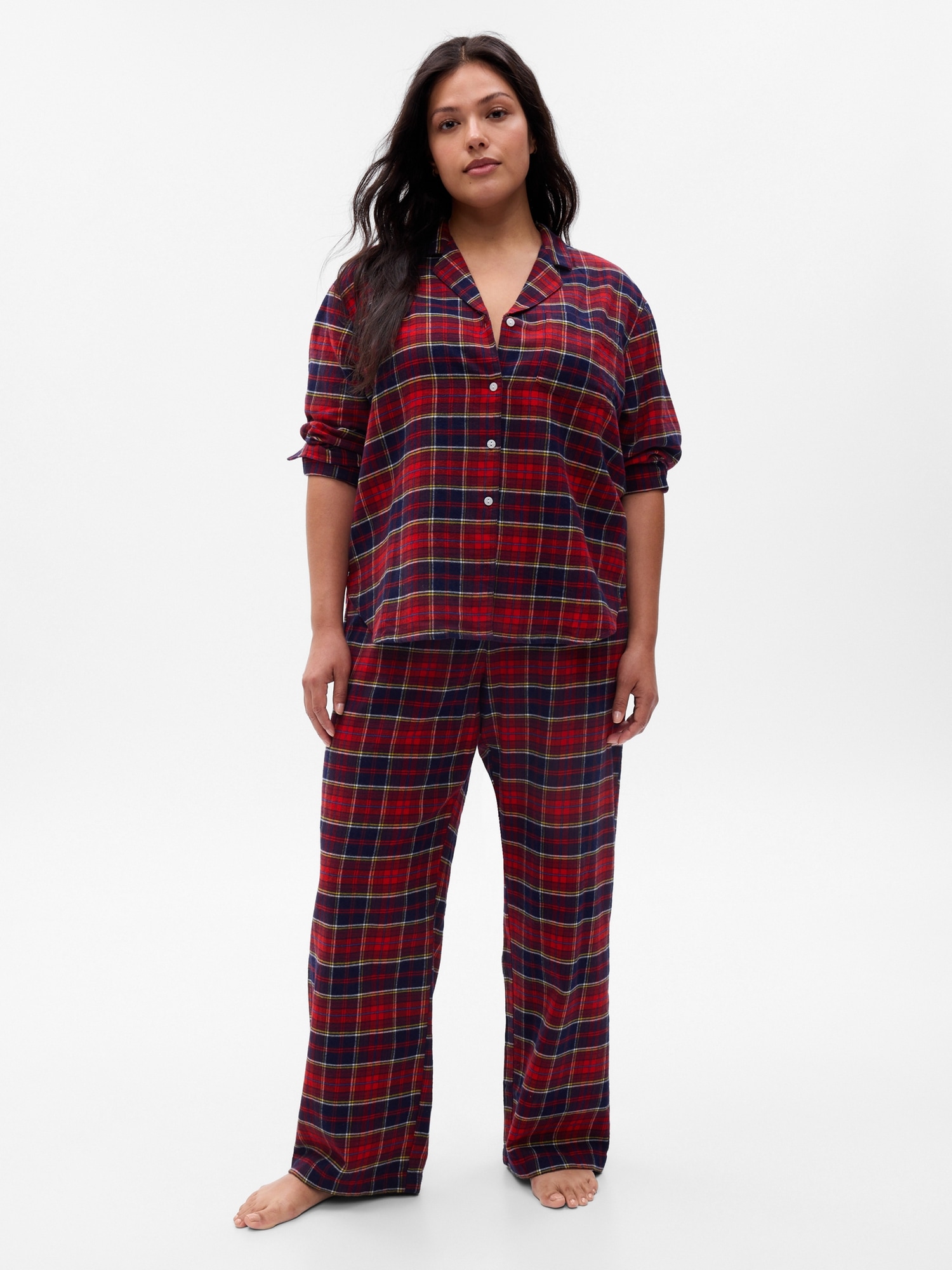  2023 Cotton Pajama Set for Women Soft Plaid Long