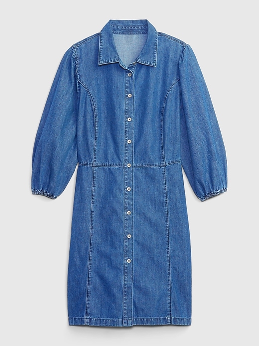 Image number 6 showing, Organic Cotton Puff Sleeve Denim Mini Dress