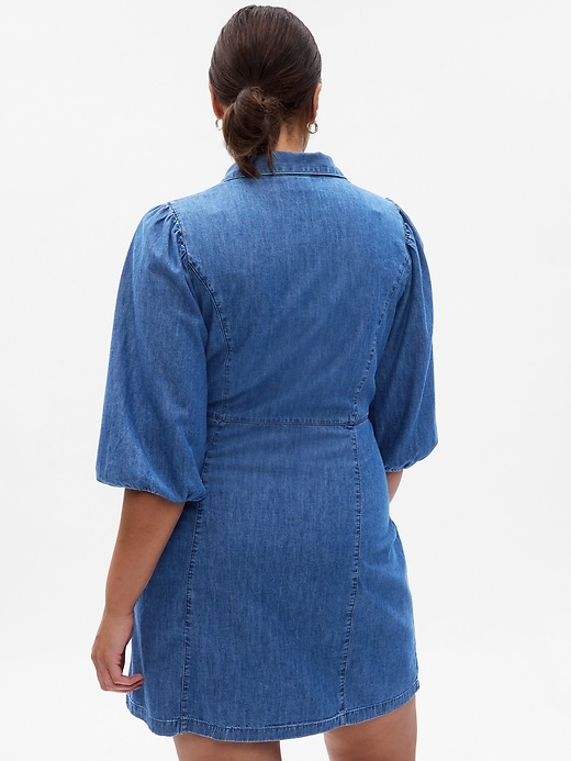 Image number 5 showing, Organic Cotton Puff Sleeve Denim Mini Dress